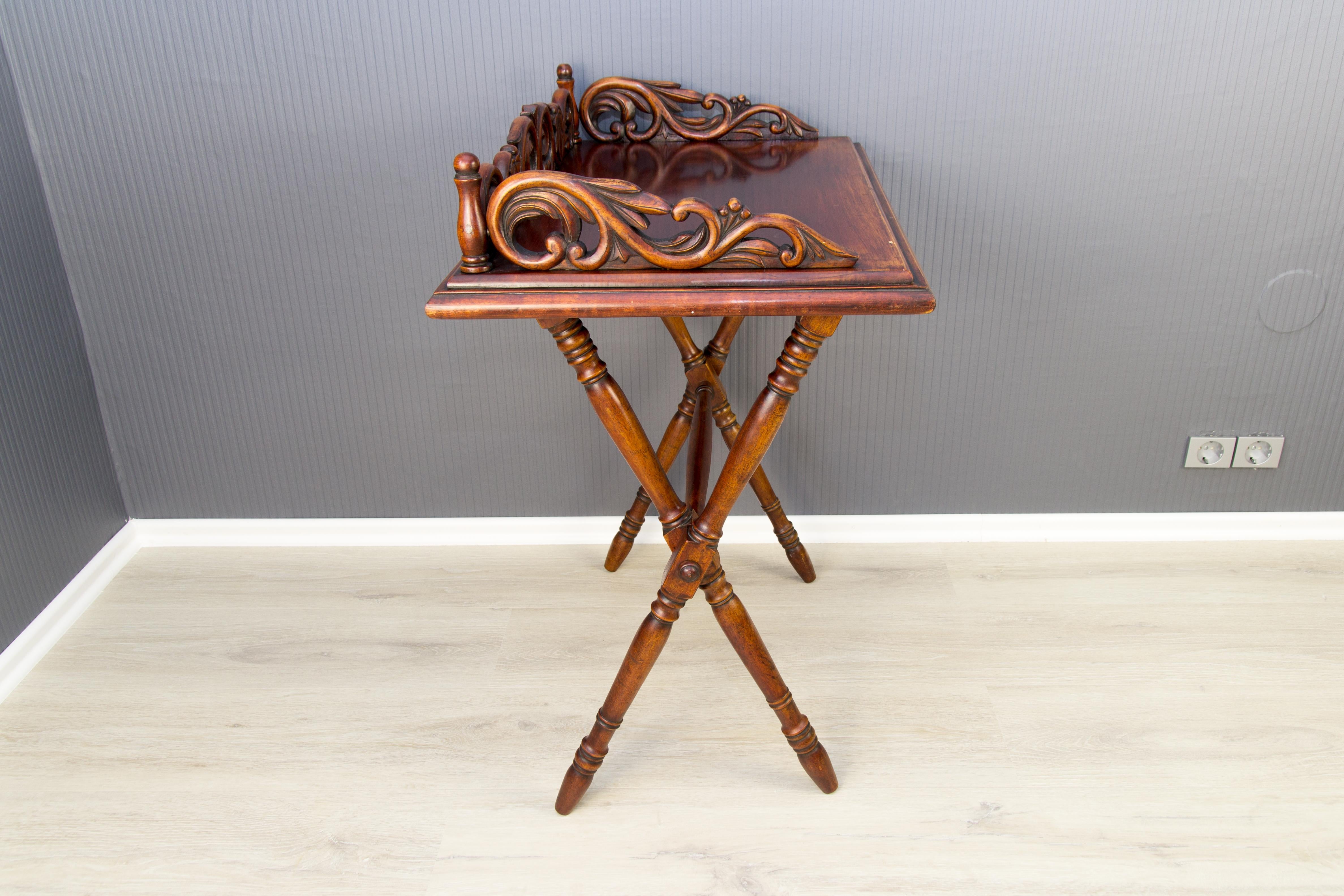 Early 20th Century Victorian Style Ornate Carved Walnut Folding Table, circa 1920 For Sale