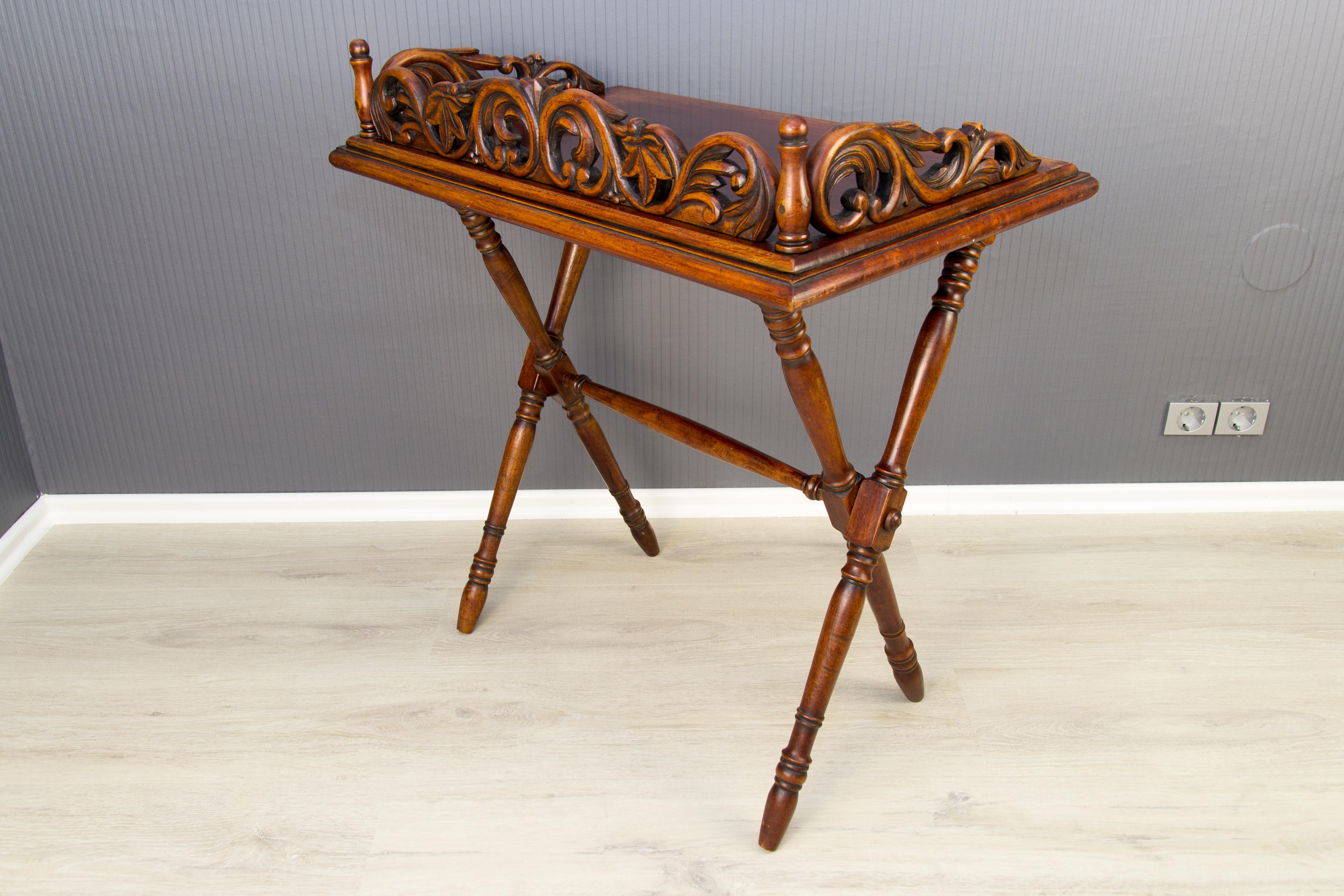 Wood Victorian Style Ornate Carved Walnut Folding Table, circa 1920 For Sale
