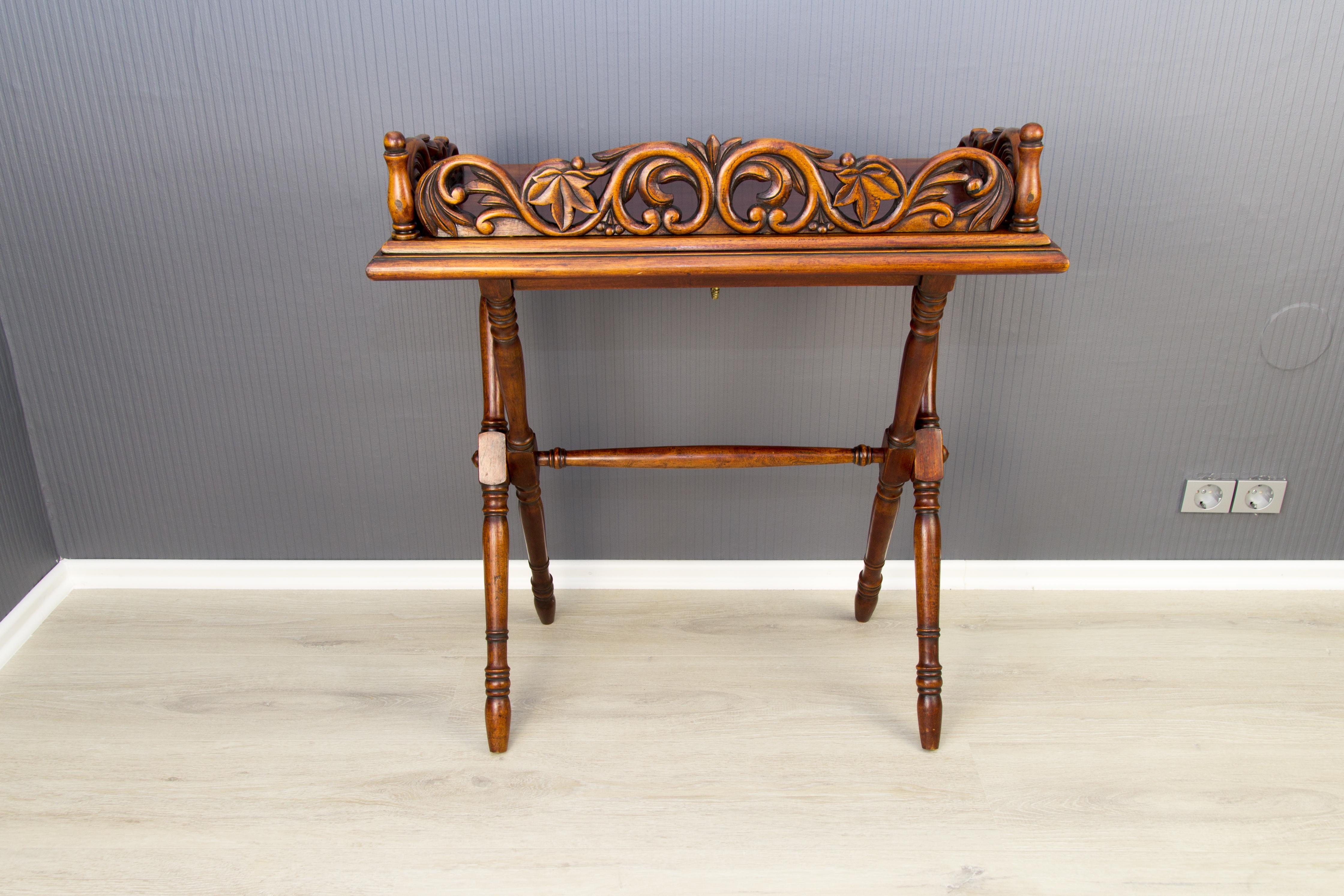 Victorian Style Ornate Carved Walnut Folding Table, circa 1920 For Sale 1