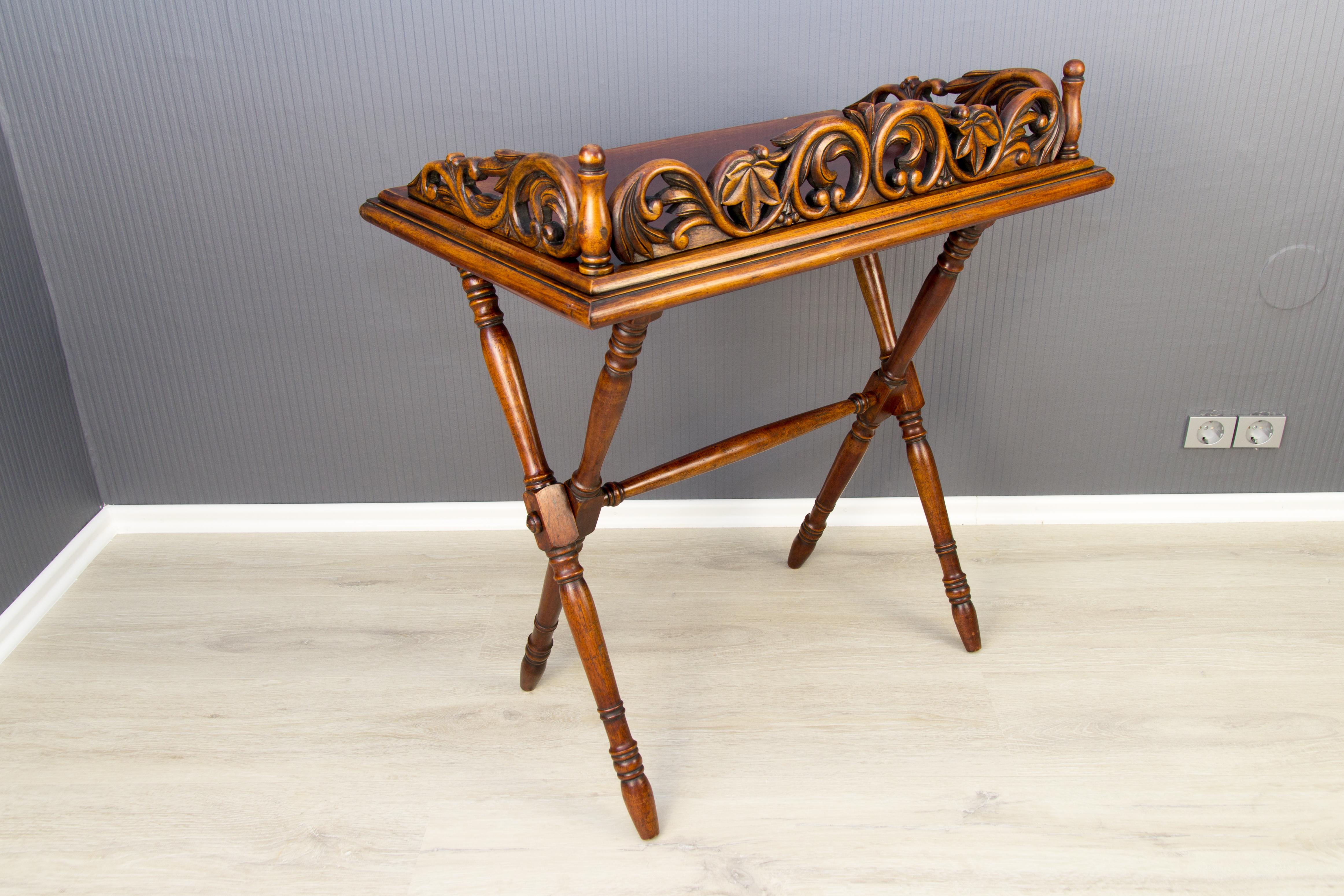 Victorian Style Ornate Carved Walnut Folding Table, circa 1920 For Sale 2