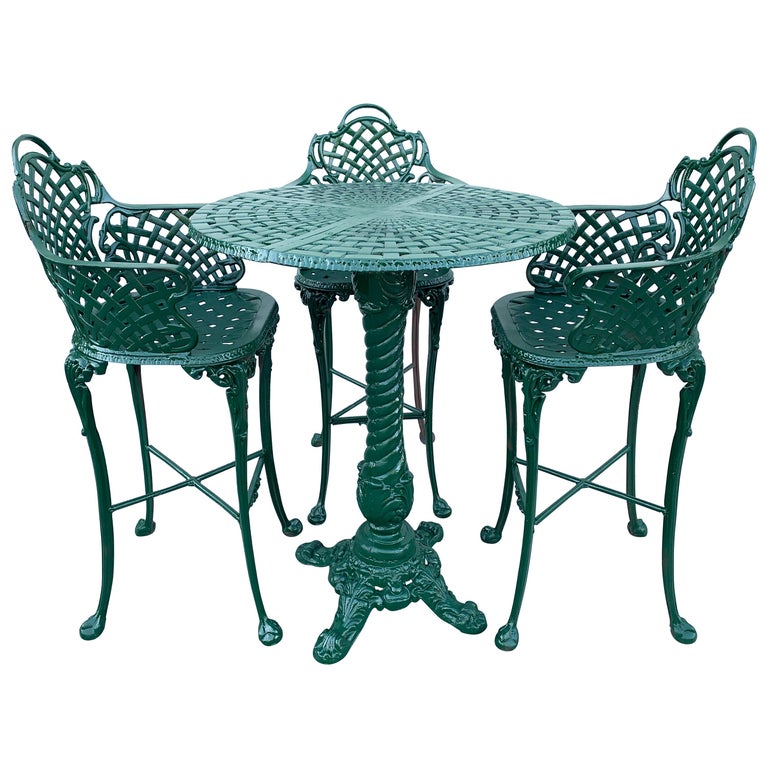 Victorian Style Garden/Patio Hightop Table and 3 Chairs, Provenance Celine  Dion at 1stDibs