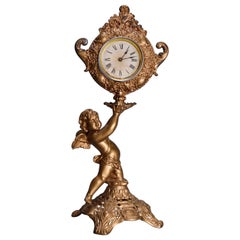 Victorian Style Gilt Metal Figural Classical Cherub Mantel Clock, 20th Century