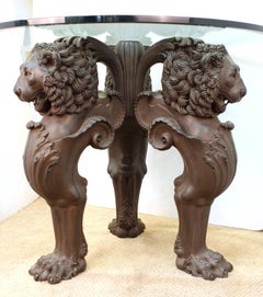 Victorian Style Glass Top Center Table with Sculpted Lion Base