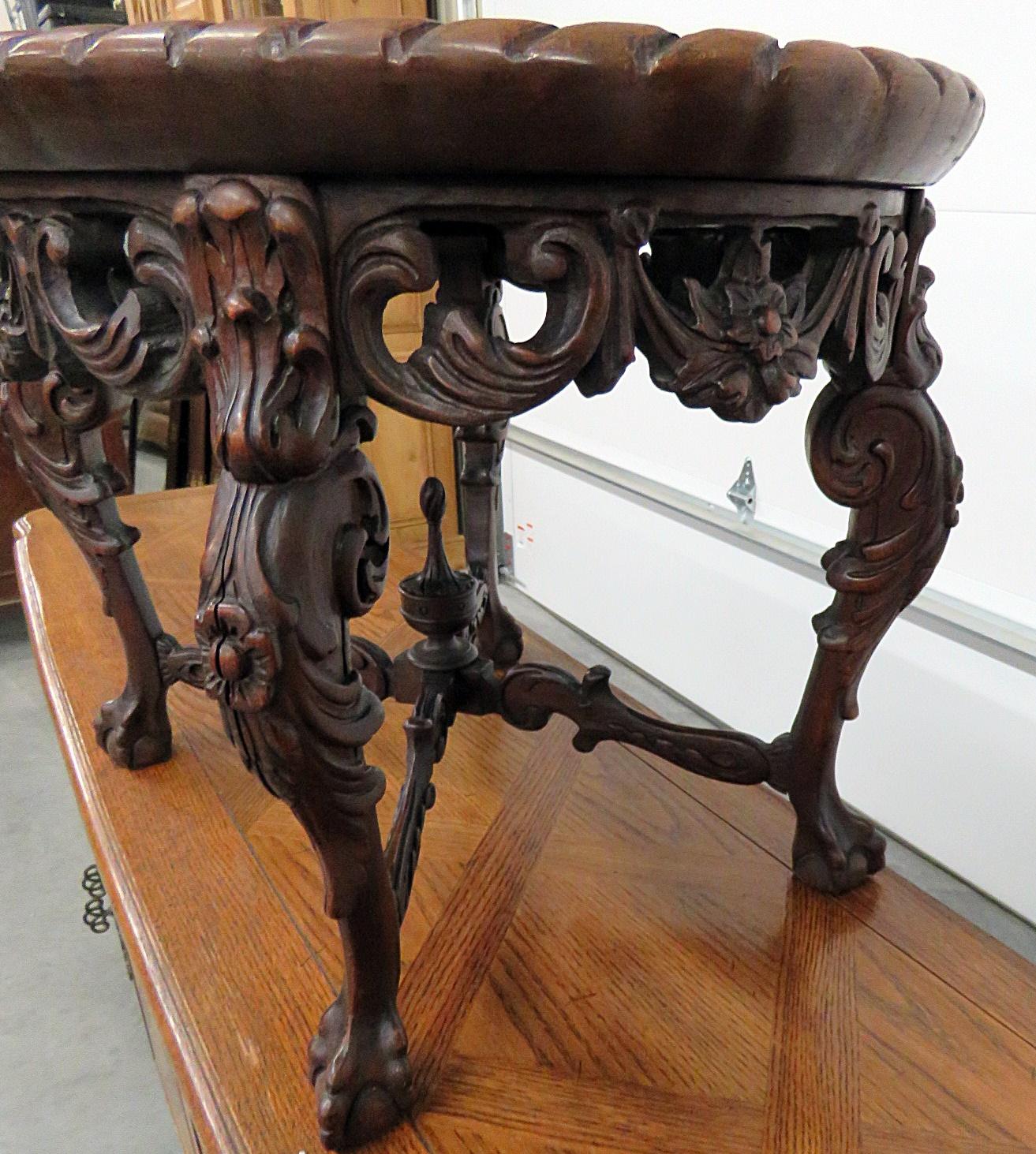20th Century Victorian Style Carved Walnut Beveled Glass Tray Top Coffee Table