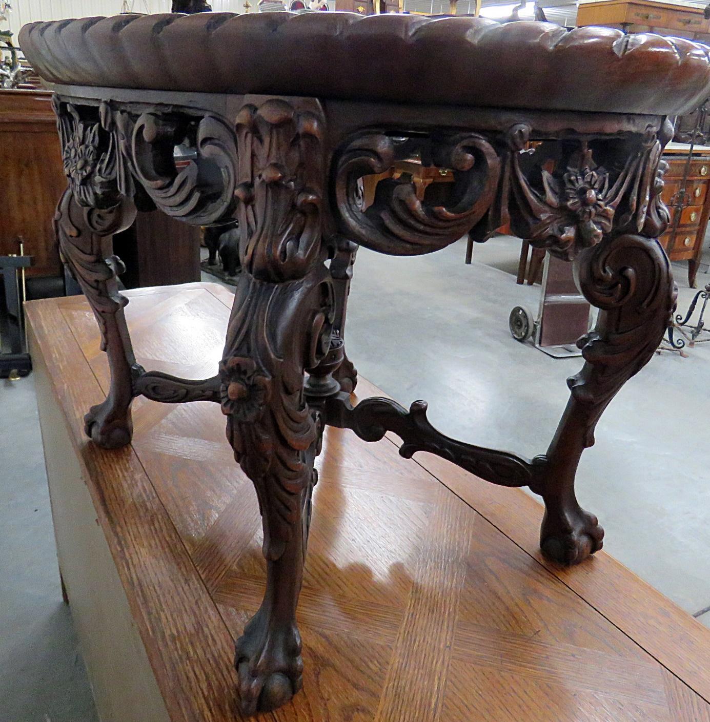 Victorian Style Carved Walnut Beveled Glass Tray Top Coffee Table 1