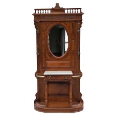 Árbol de recibidor de estilo victoriano, madera maciza, imitación mármol, latón, EE.UU., c. 1990