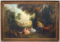 Paysage de chasse peint à la main de style victorien, fin du XXe siècle