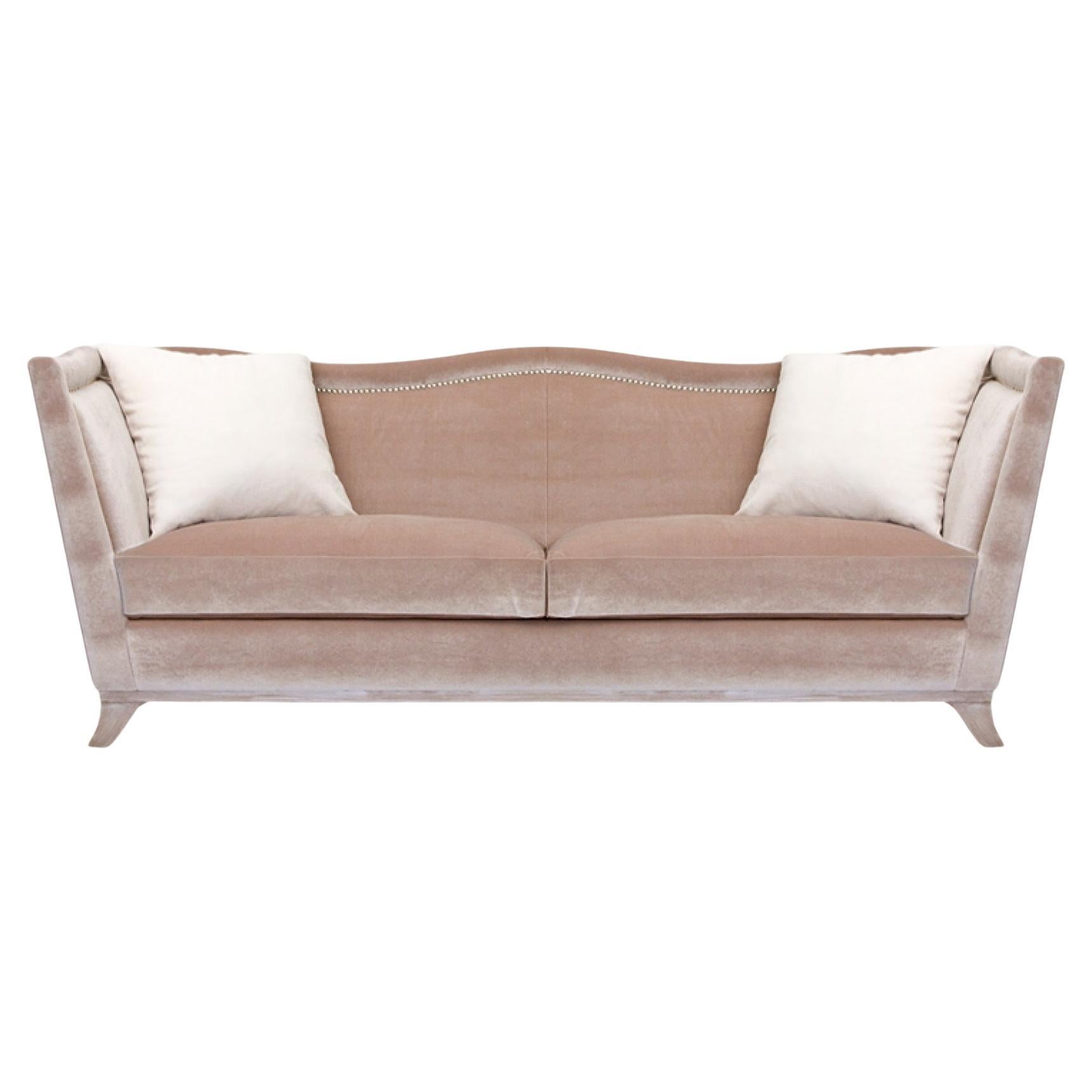 Victorian-Style Handcrafted Cotton Velvet Sofa with Chrome Nailhead Trim