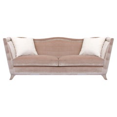 Victorian-Style Handcrafted Cotton Velvet Sofa with Chrome Nailhead Trim