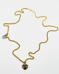 Victorian Style Heart Necklace Black Diamond Black Enamel