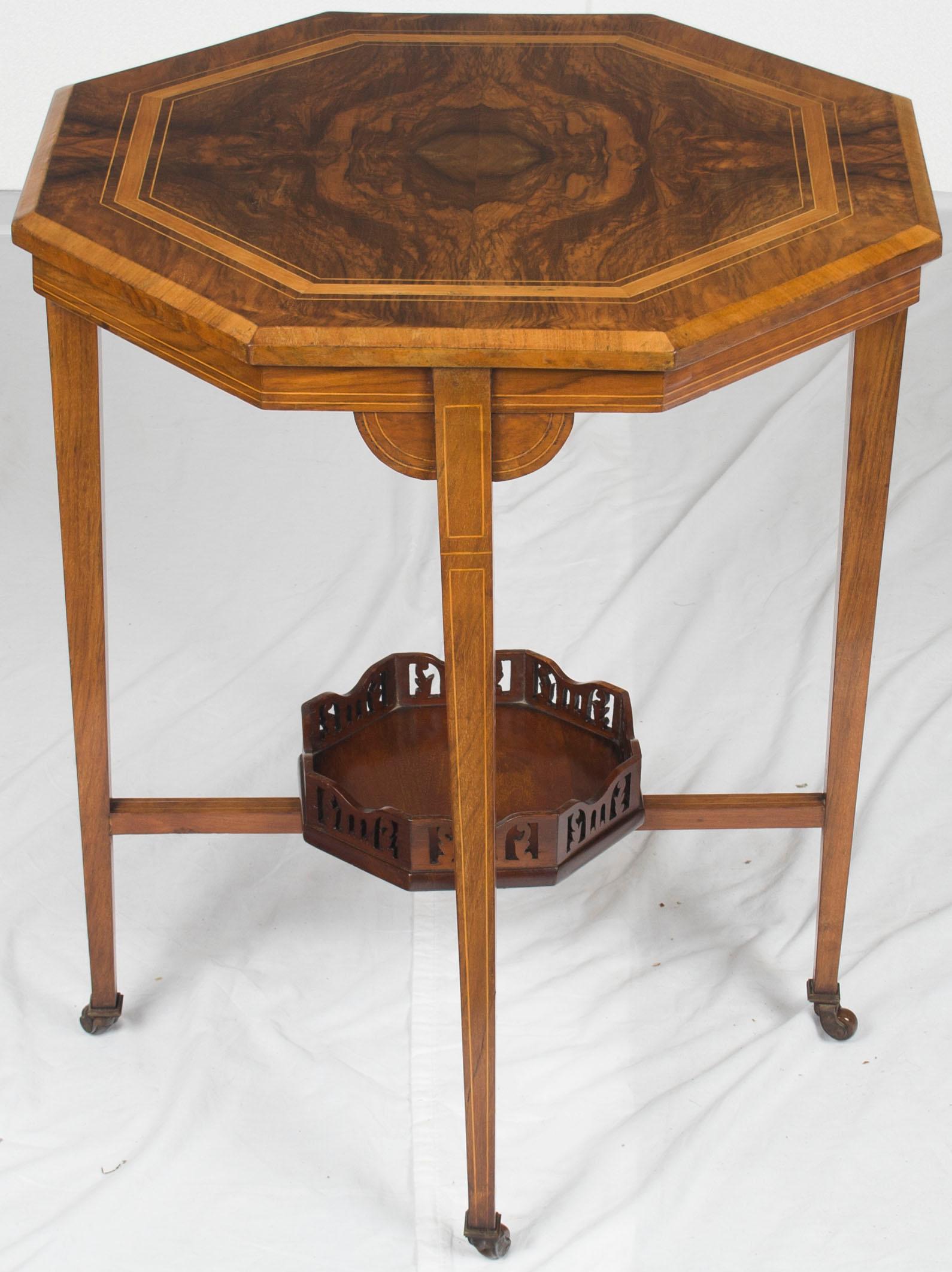 Early 20th Century Victorian Style Inlaid Walnut Side End Table For Sale