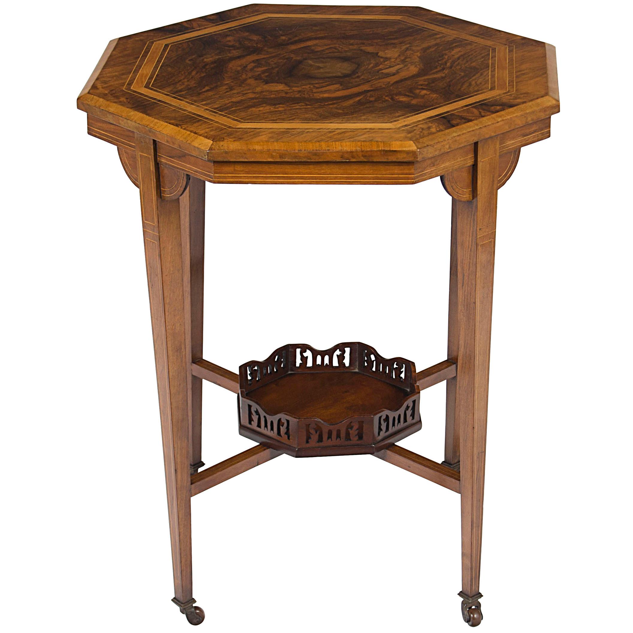 Victorian Style Inlaid Walnut Side End Table For Sale