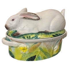 Victorian Style Italian Hand Painted Rabbit Form Ceramic Tureen Centerpiece
