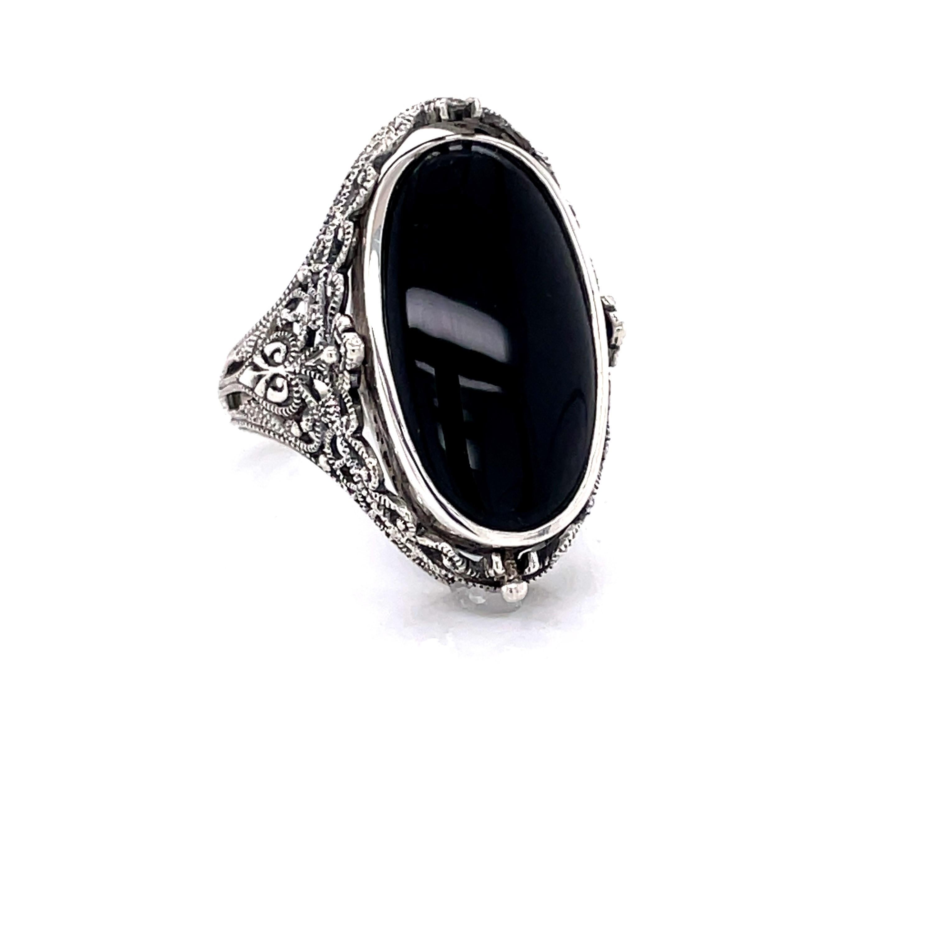 Victorian Style Lapis Diamond Black Onyx Sterling Silver Flip Ring 5