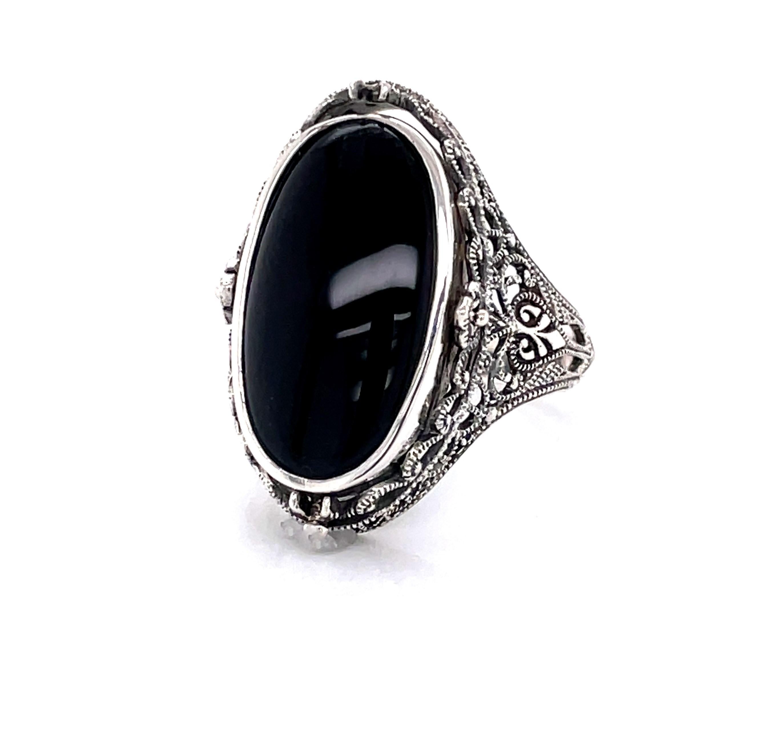 Victorian Style Lapis Diamond Black Onyx Sterling Silver Flip Ring 12