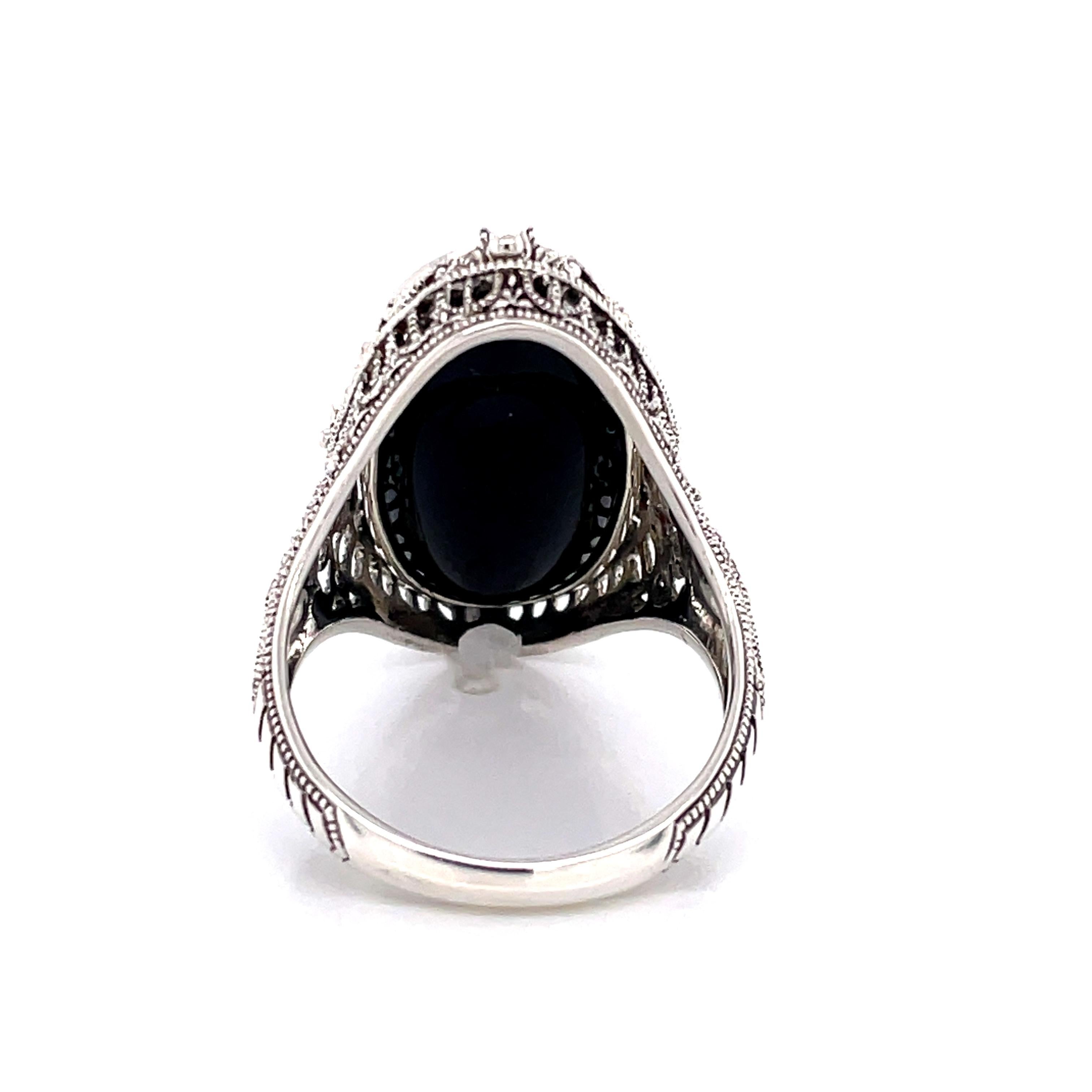 Victorian Style Lapis Diamond Black Onyx Sterling Silver Flip Ring 1