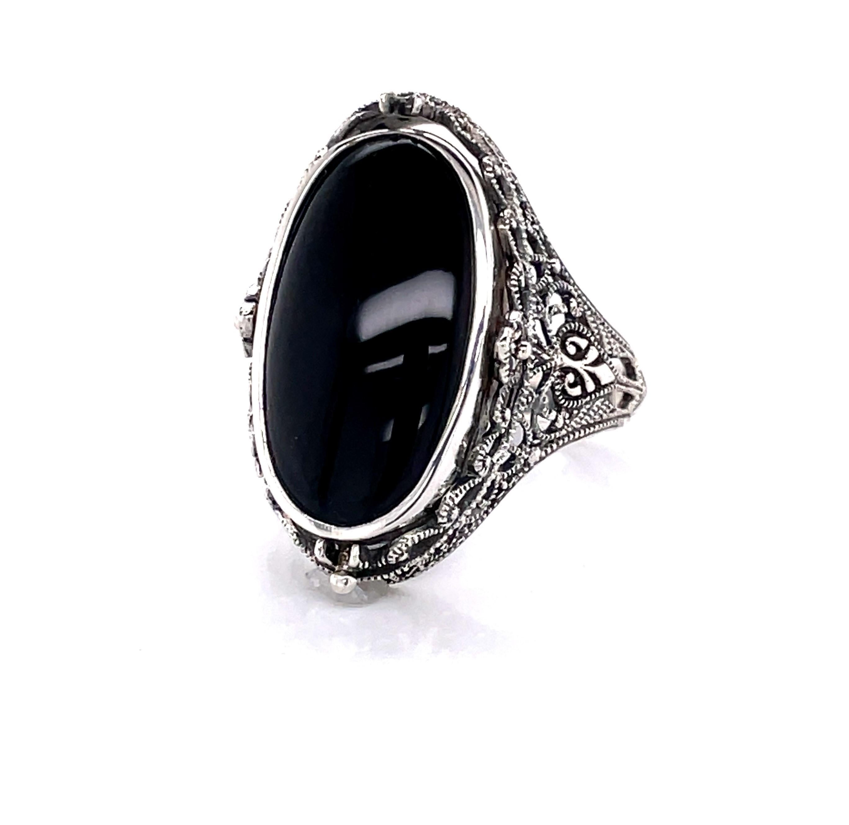 Victorian Style Lapis Diamond Black Onyx Sterling Silver Flip Ring 4
