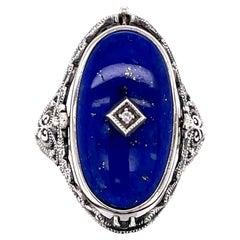 Victorian Style Lapis Diamond Black Onyx Sterling Silver Flip Ring