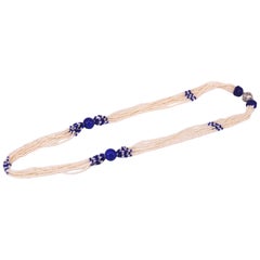 Lapis Lazuli, Pearl and Diamond 18 Karat Gold Necklace