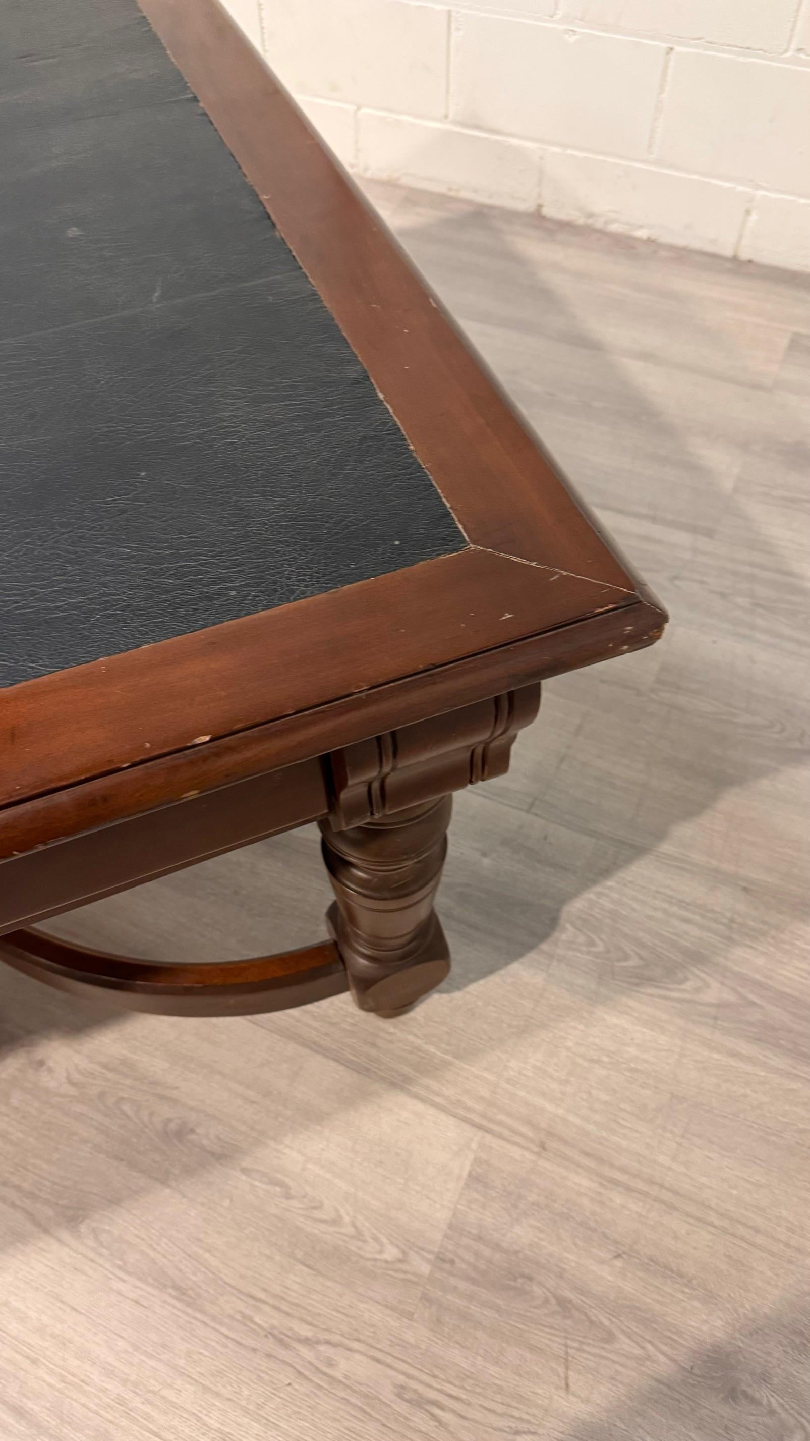 Victorian Style Library Table with Black Writing Surface For Sale 4