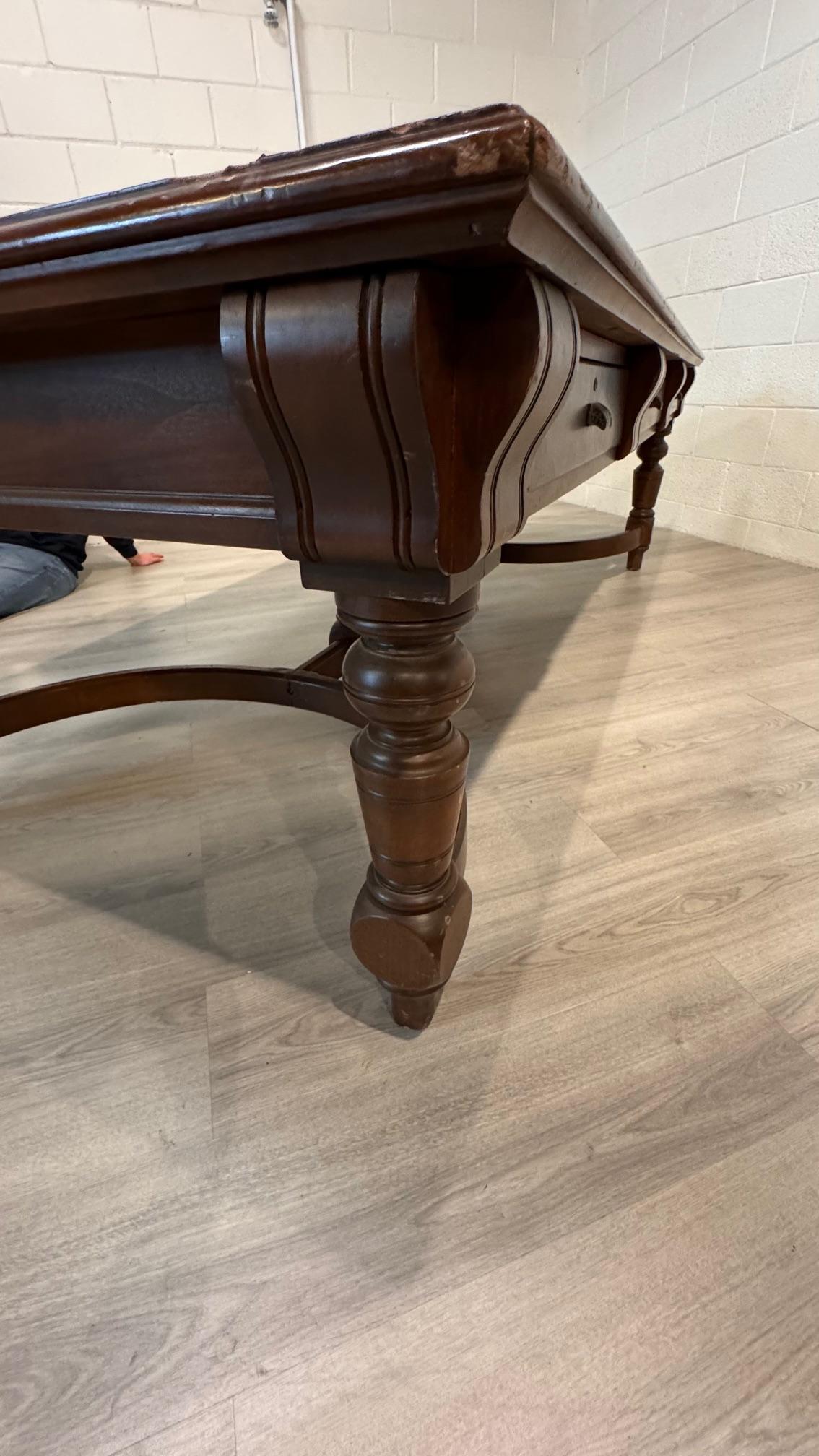 Victorian Style Library Table with Black Writing Surface 7