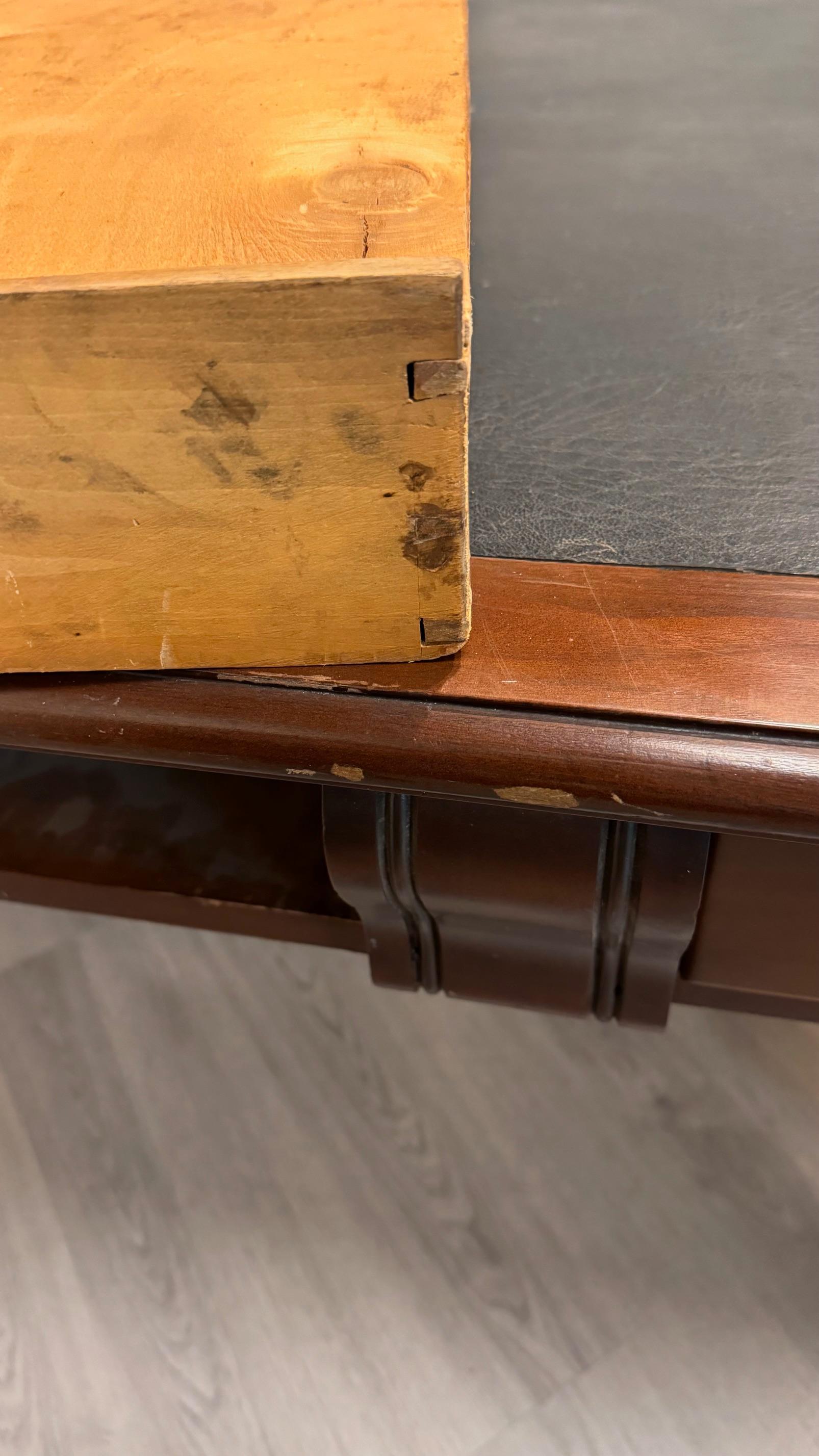 Victorian Style Library Table with Black Writing Surface 11