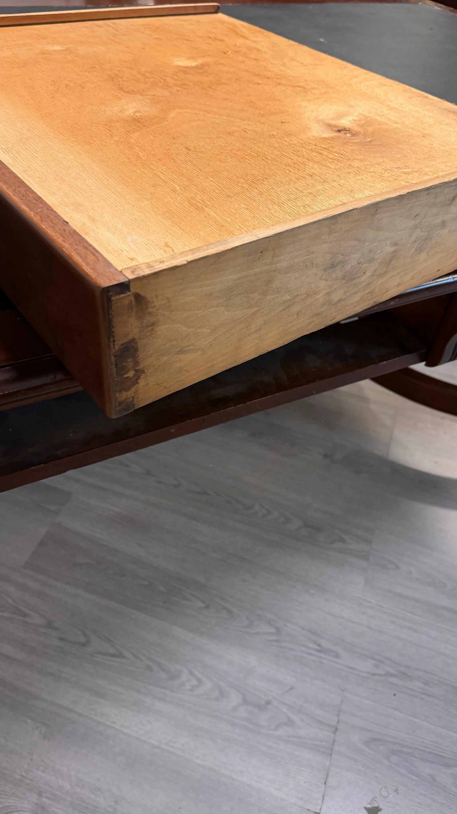 Victorian Style Library Table with Black Writing Surface 13