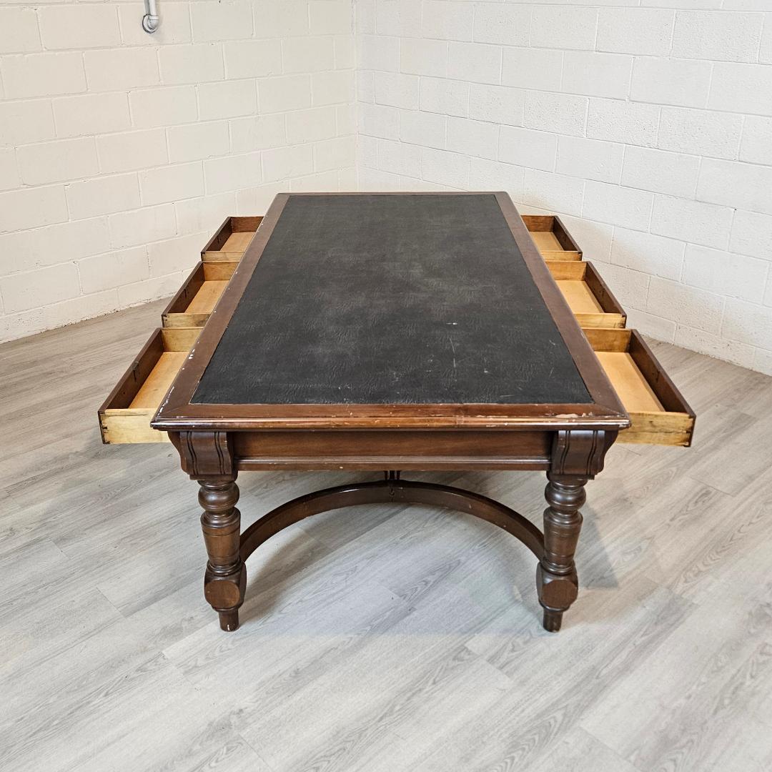 Canadian Victorian Style Library Table with Black Writing Surface