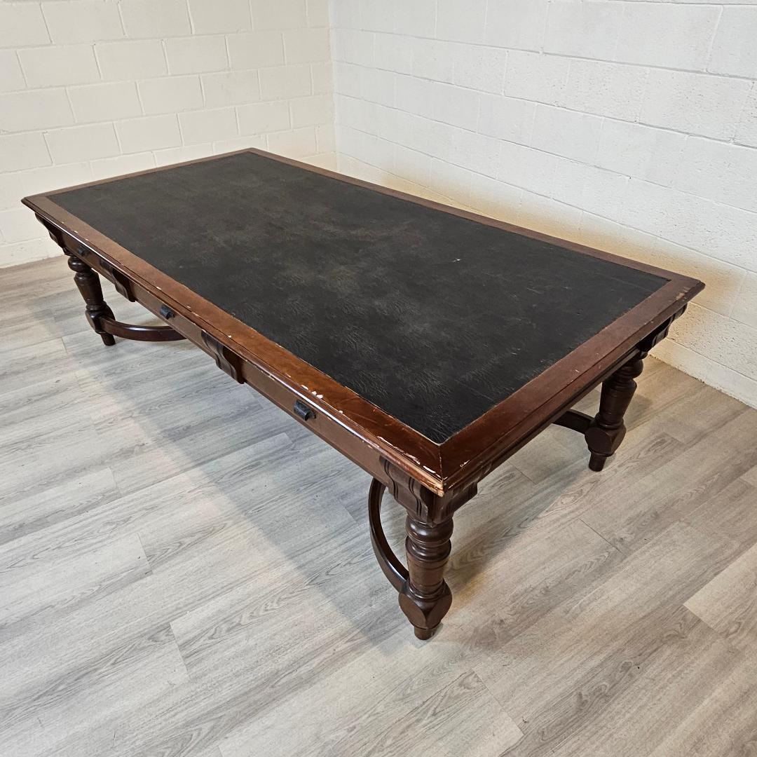 Victorian Style Library Table with Black Writing Surface In Distressed Condition In Toronto, CA