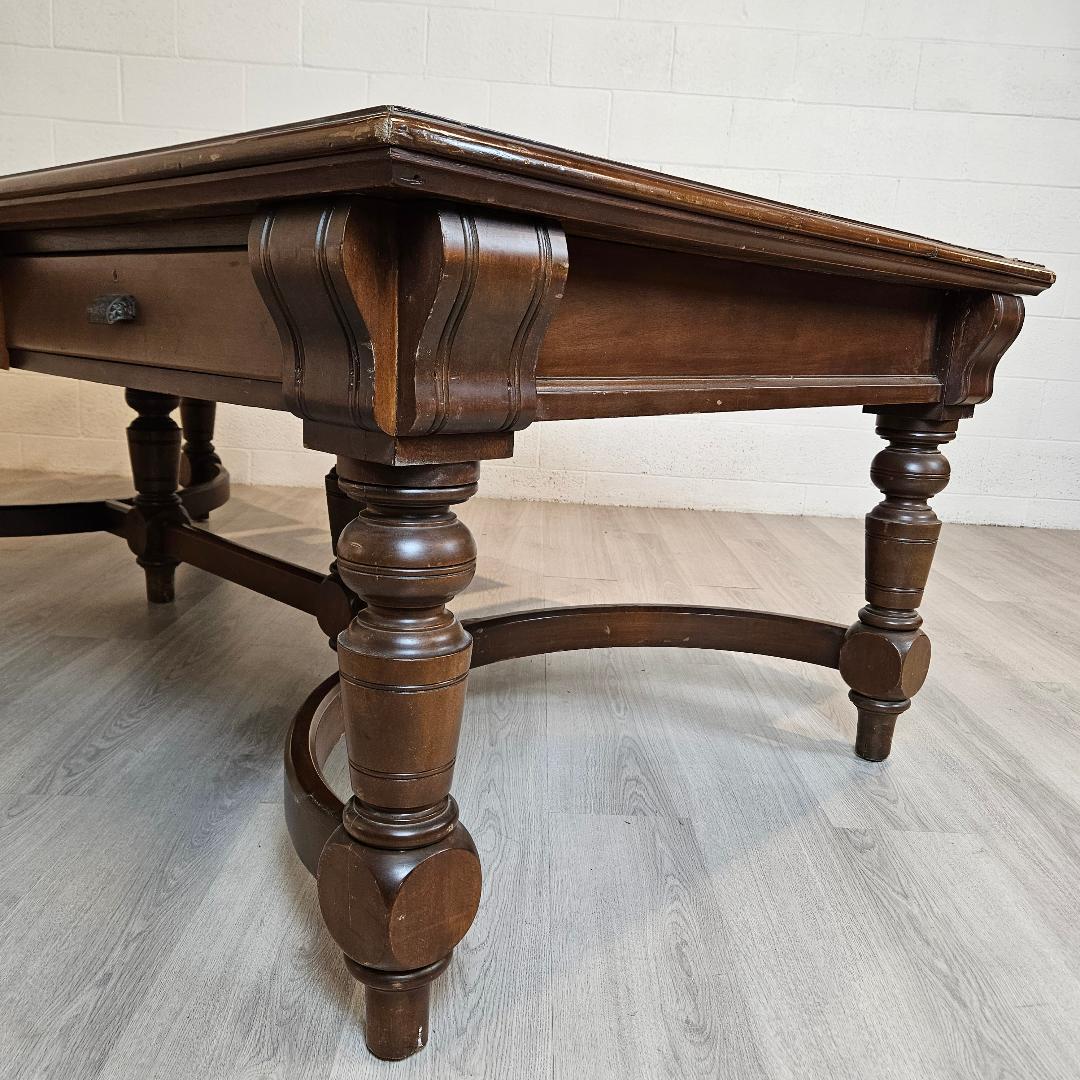 20th Century Victorian Style Library Table with Black Writing Surface For Sale