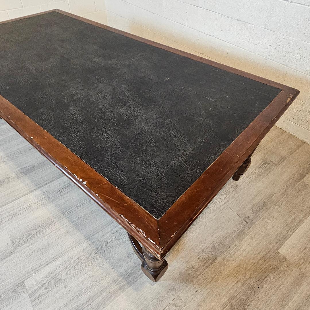 Walnut Victorian Style Library Table with Black Writing Surface