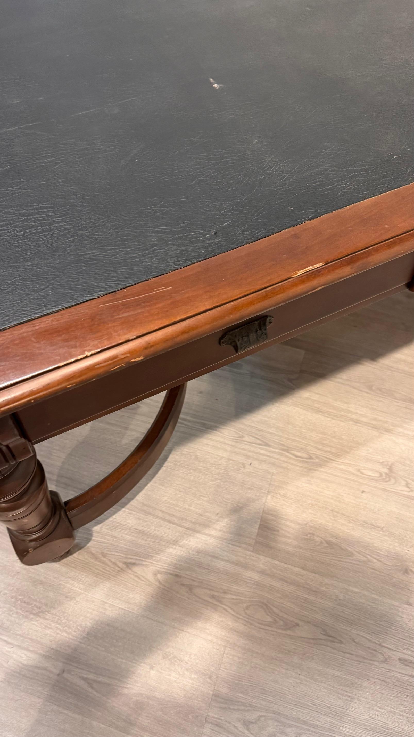 Victorian Style Library Table with Black Writing Surface 3