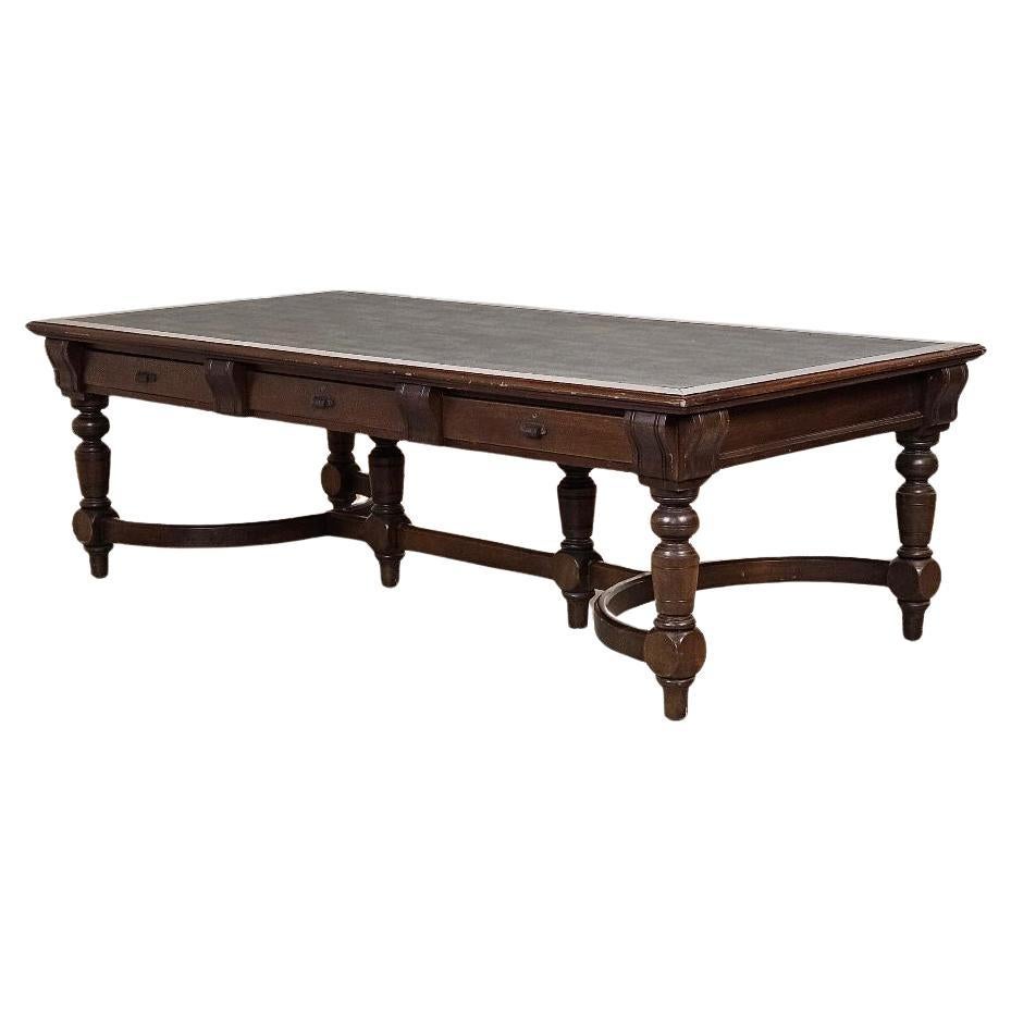 Victorian Style Library Table with Black Writing Surface For Sale