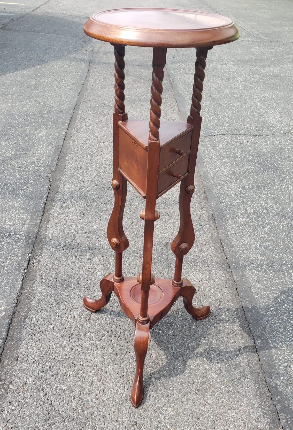 American Victorian Style Mahogany Two-Drawer Barley Twist Plant Stand For Sale