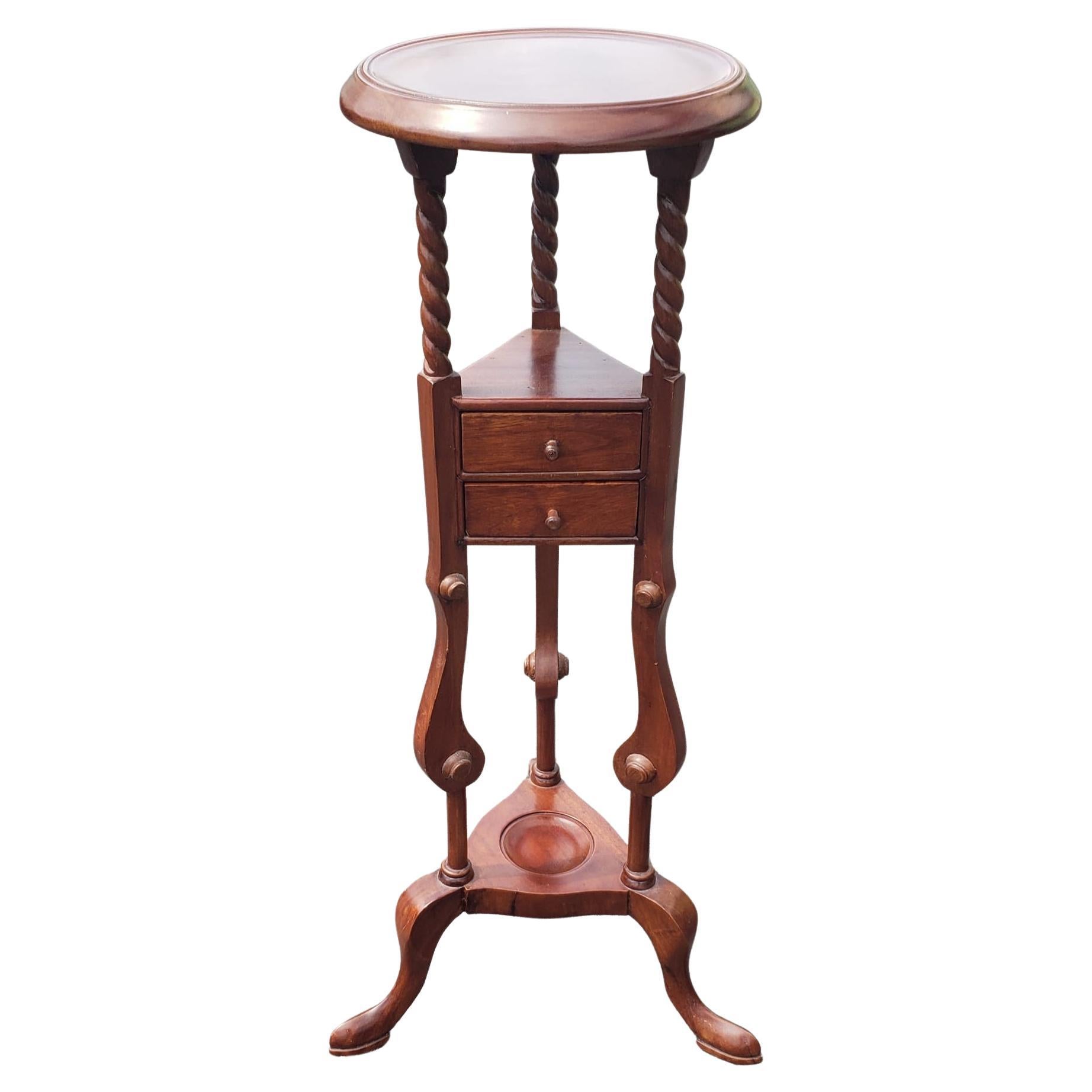 Victorian Style Mahogany Two-Drawer Barley Twist Plant Stand