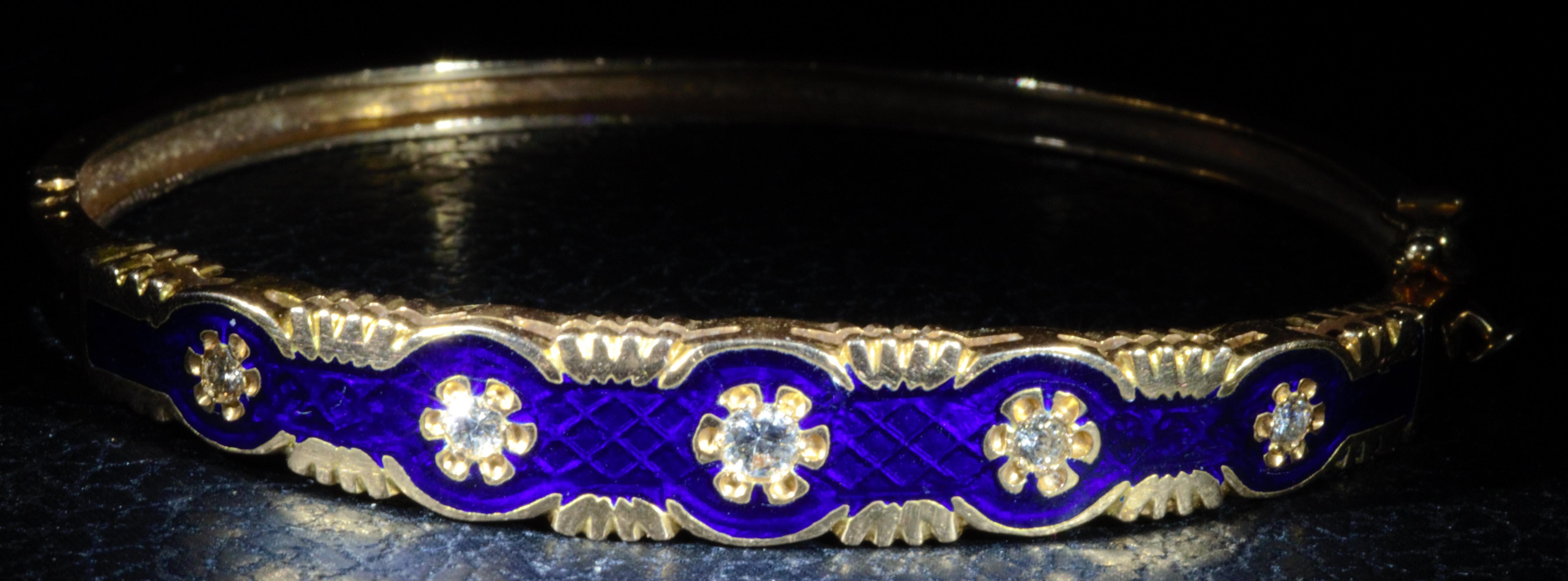 Victorian Style Midnight Blue Enamel and Diamond Bangle Bracelet .20ctw in diamonds.  Beautiful midnight blue enamel.  Classic bracelet