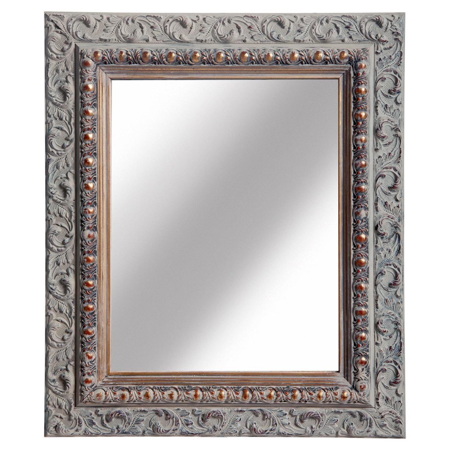 Victorian Style Mirror in Grey & Gold For Sale