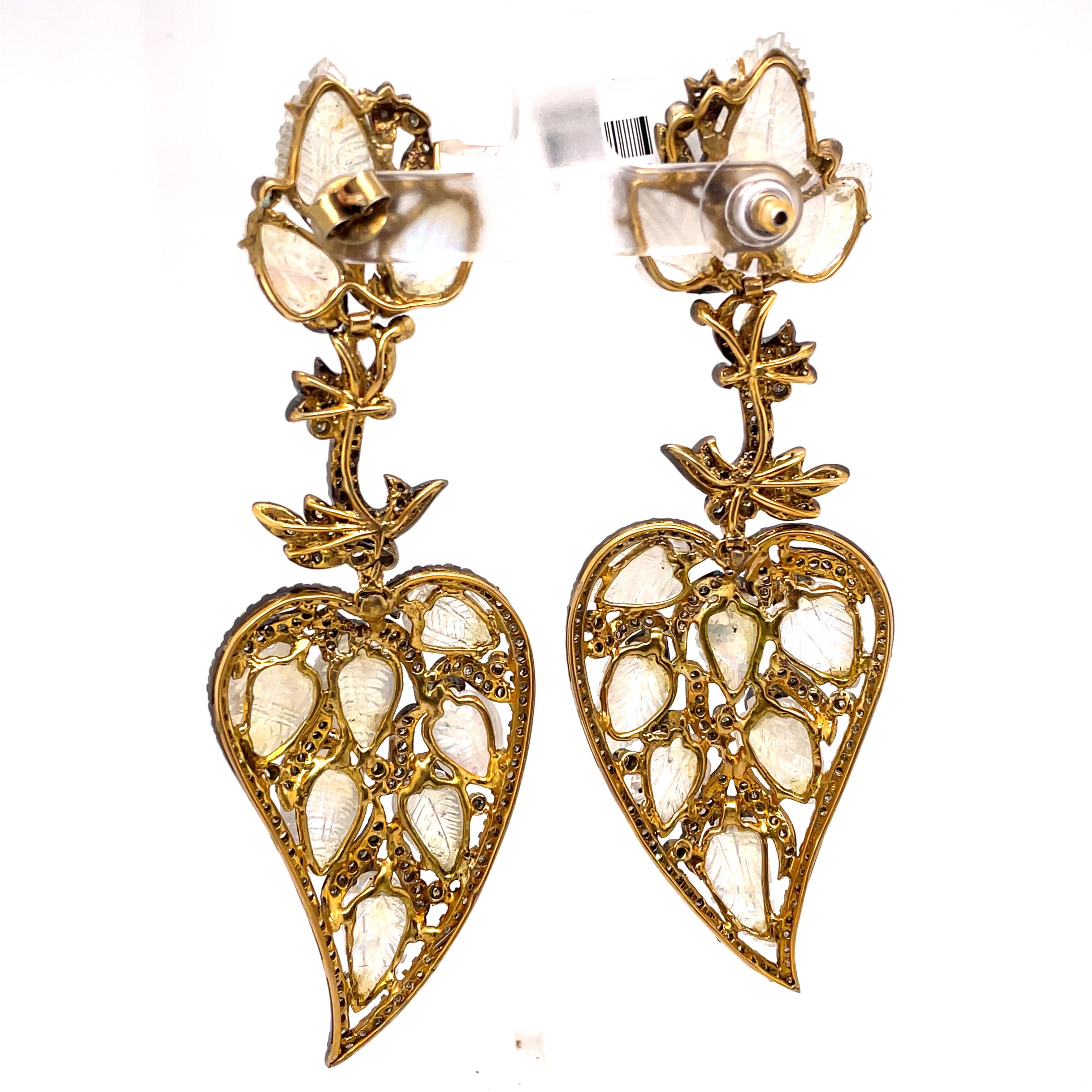 Victorian Style Moonstone & Diamond Chandelier Earrings In Good Condition For Sale In BEVERLY HILLS, CA