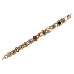 Vintage Victorian Style Multi-Gemstone Gold Slide Bracelet