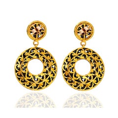 Victorian Style Multi-Shape Diamond 14K Gold Vintage Medallion Drop Earrings