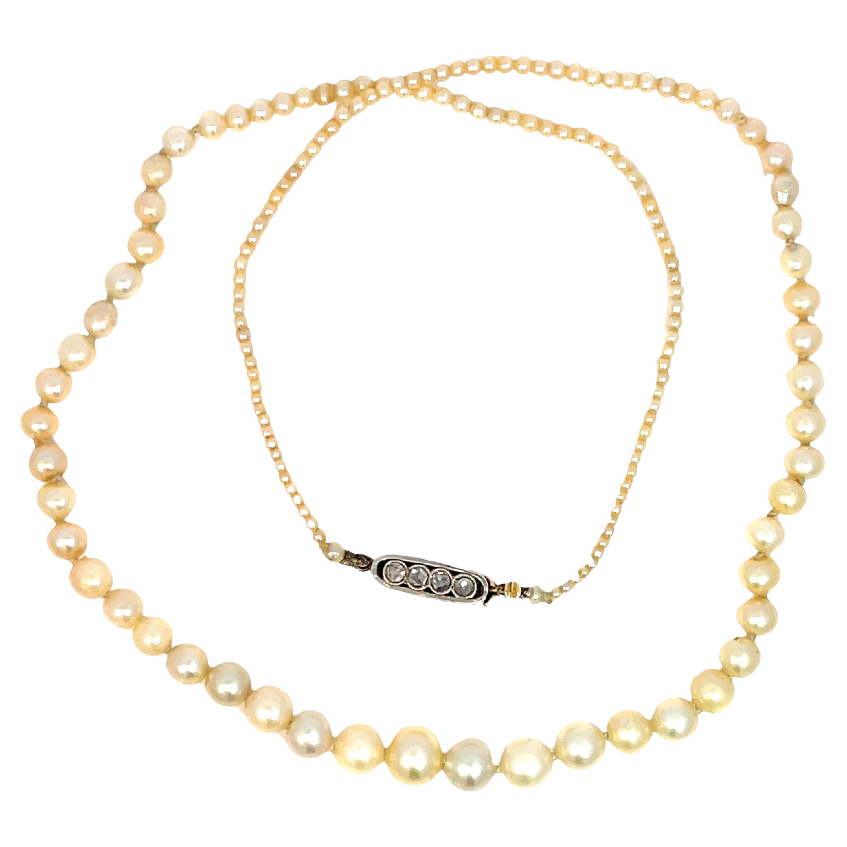 Victorian Style Natural Pearls Necklace In 18k Yellow Gold