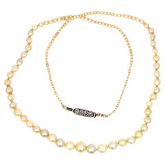Victorian Style Natural Pearls Necklace In 18k Yellow Gold