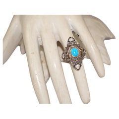 Viktorianischer Stil natürlicher Rosenschliff ungeschliffene Diamanten Türkis Sterling Silber Ring