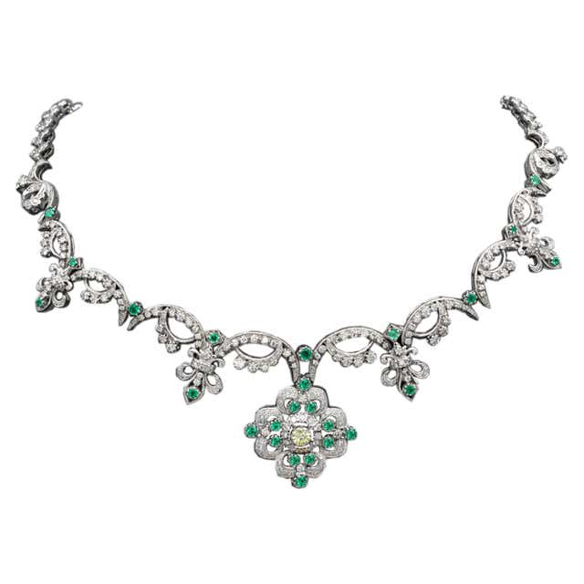 Victorian Emerald Diamond Gold Swag Necklace For Sale at 1stDibs ...