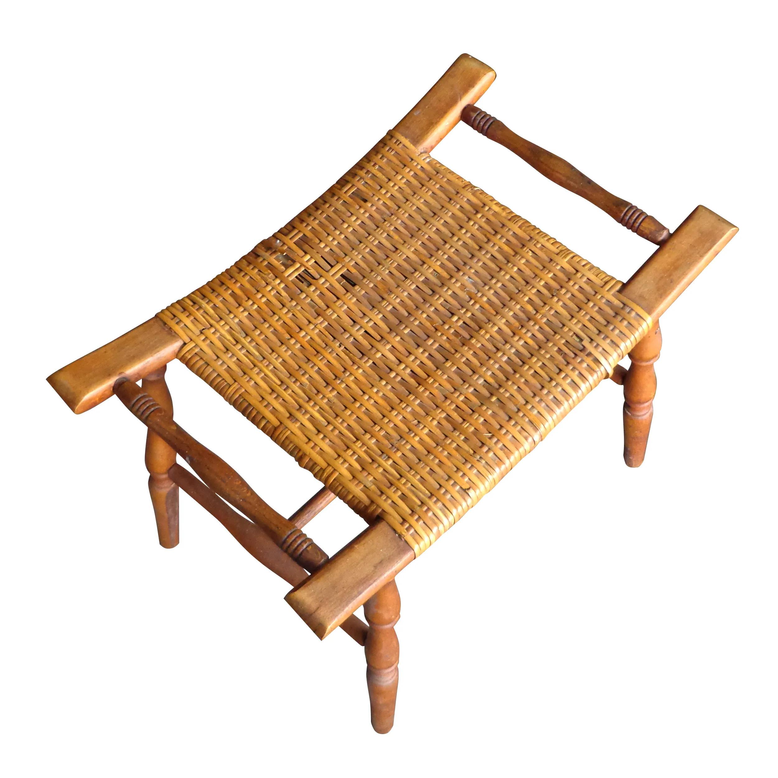 Américain Tabouret en chêne et rotin de style victorien en vente