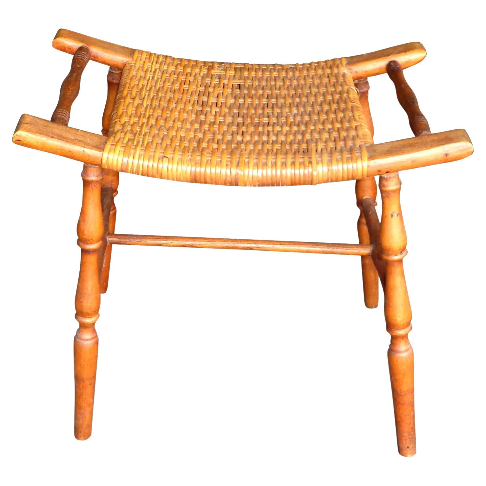 Victorian Style Oak and Rattan Stool
