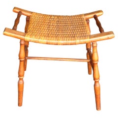 Victorian Style Oak and Rattan Stool