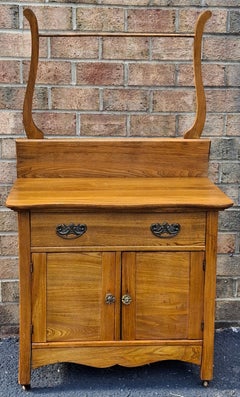 Victorian Style Oak Washstand Cabinet with Towel Rack