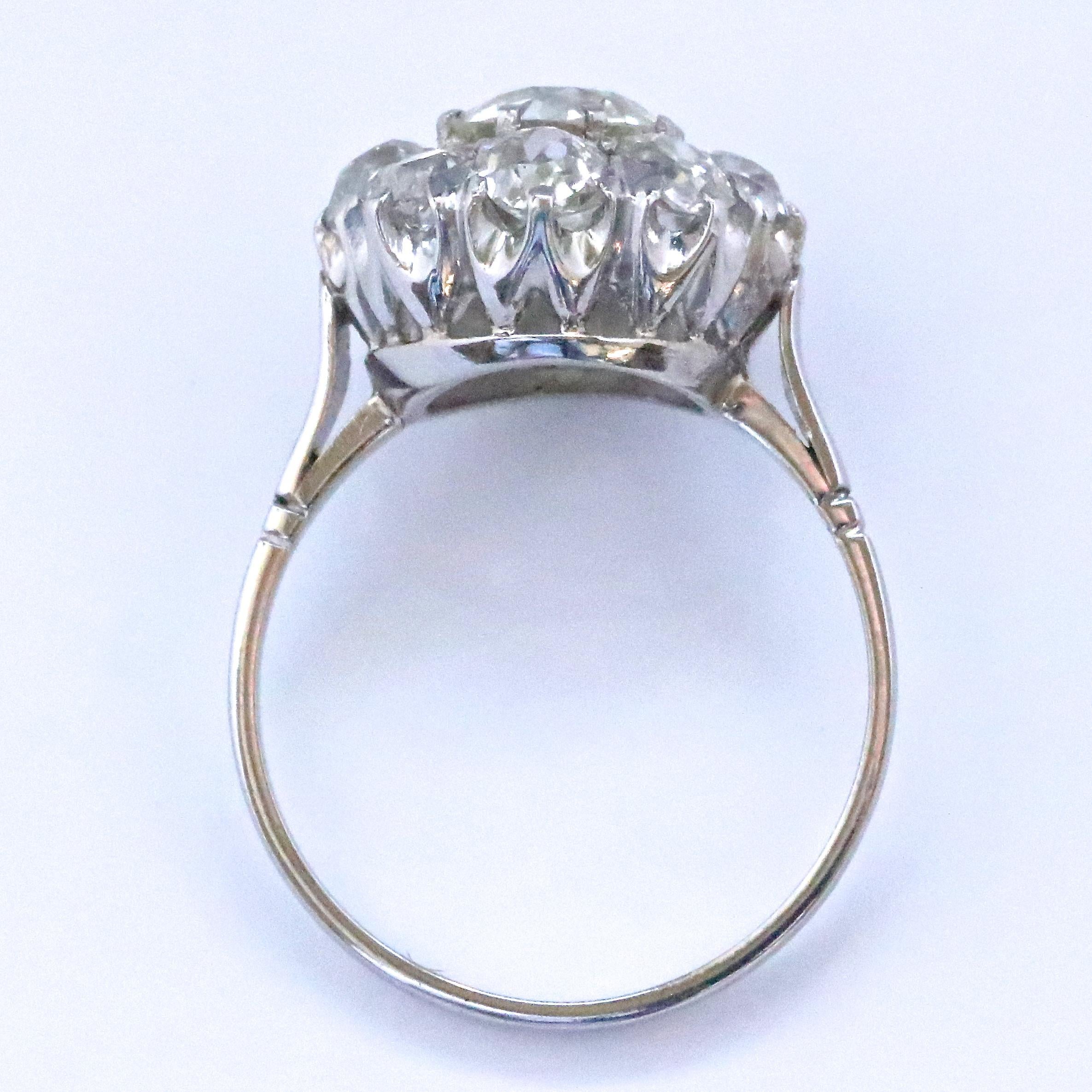 Art Deco Victorian Style Old European Cut Diamond Platinum Cluster Ring