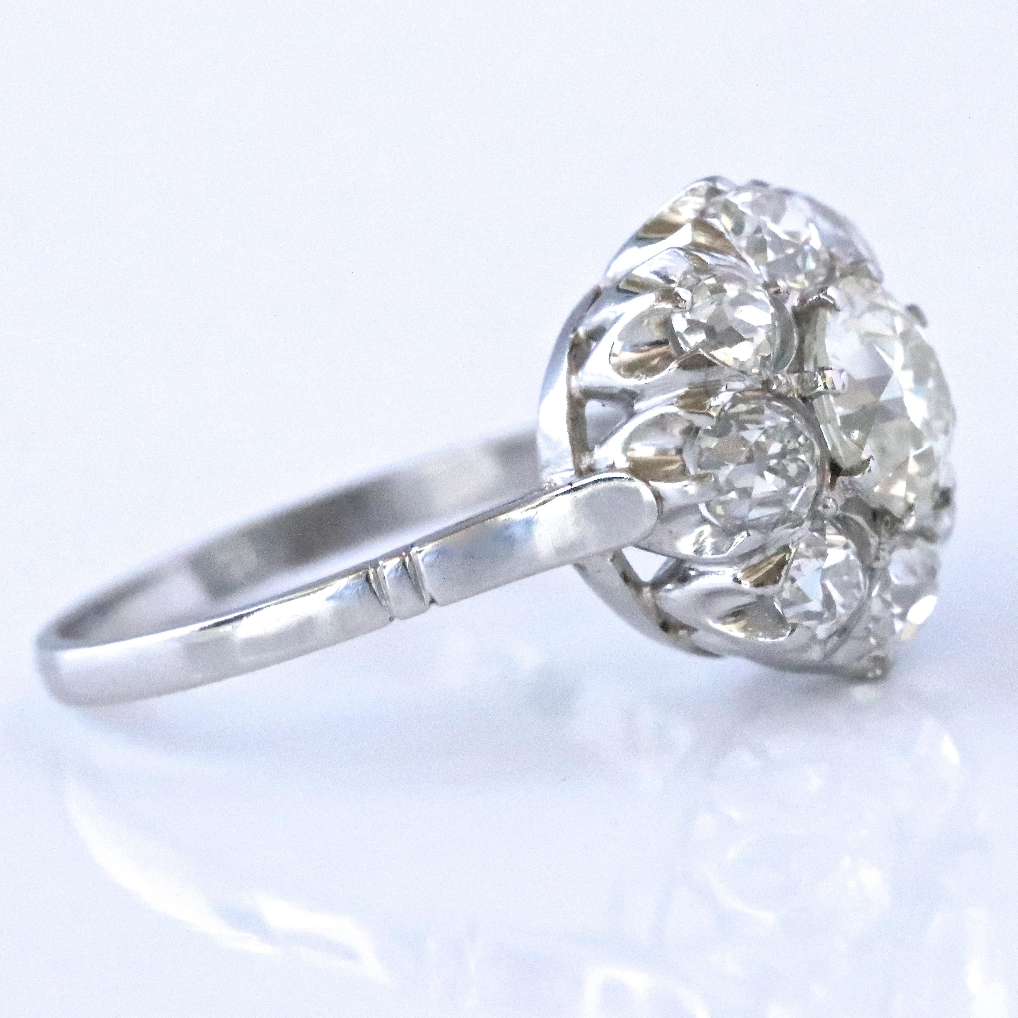 Victorian Style Old European Cut Diamond Platinum Cluster Ring In New Condition In Beverly Hills, CA